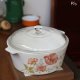 レトロ　耐熱性ガラス鍋　花柄　ユーズド品（ｗ4613）