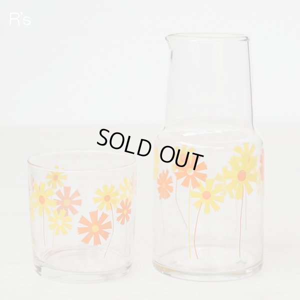 画像2: レトロ　冠水瓶　ガラス　ウォーターピッチャー＆グラスセット　花柄　未使用品（ｘ4650）