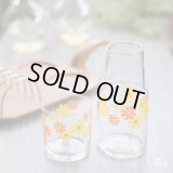 レトロ　冠水瓶　ガラス　ウォーターピッチャー＆グラスセット　花柄　未使用品（ｘ4650）
