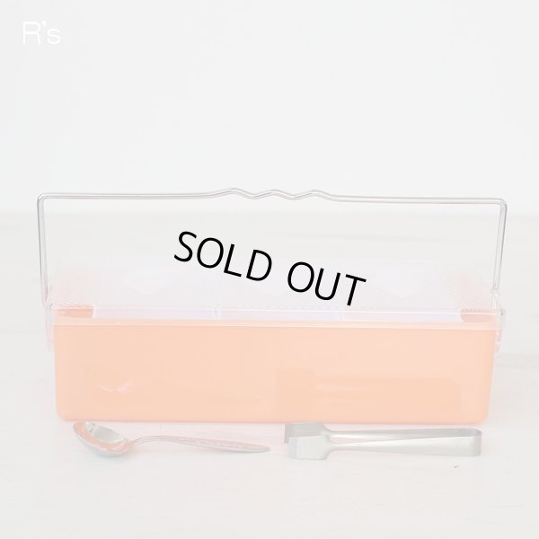 画像7: レトロ　調味料入れ　3連　薬味入れ　オレンジ　スプーン＆トング付き　未使用品（ｙ4671）