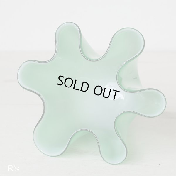 画像5: レトロ　ガラス　フラワーベース/花瓶　ウェーブ　グリーン　未使用品（店4853）