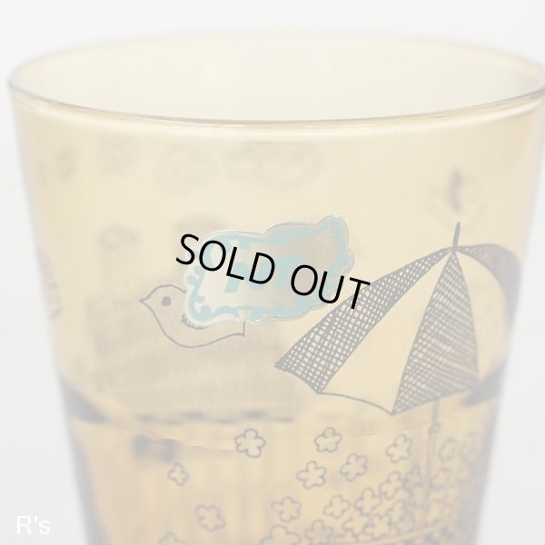 画像2: NT　ノリタケ　レトロ　脚付きグラス　タンブラー　メルヘンなイラスト　アンバー　未使用品（ま4860）