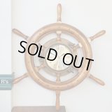 船　操舵輪型　木製　壁掛け時計/ウォールクロック　SHIP'S　CLOCK　ユーズド品（店4949）