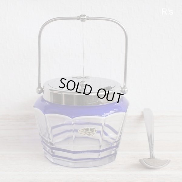 画像2: レトロ　ガラス　シュガーポット　スプーン付き　ブルー　ユーズド品（も5032）