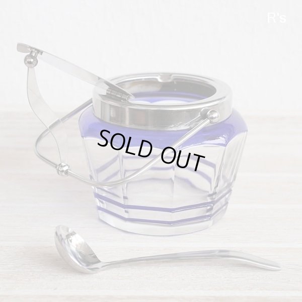 画像5: レトロ　ガラス　シュガーポット　スプーン付き　ブルー　ユーズド品（も5032）