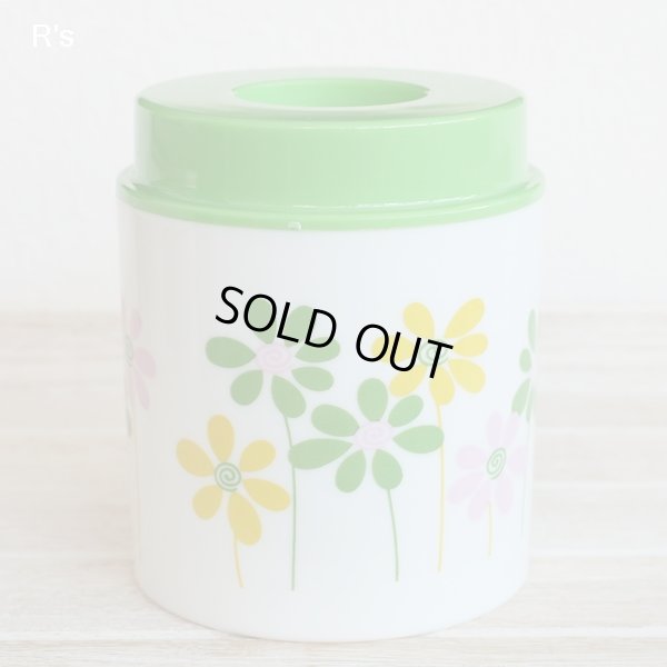 画像3: 蝶印プラスチック工業　レトロ　キャニスター　調味料入れ　プラスチックケース　花柄　蓋グリーン　ユーズド品（し5042）