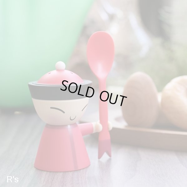 画像1: イタリア　ALESSI　アレッシィ　Mr.Chin　エッグカップ　赤　ソルトキャニスター＆スプーン付き　未使用品　説明書付き（シ5113）