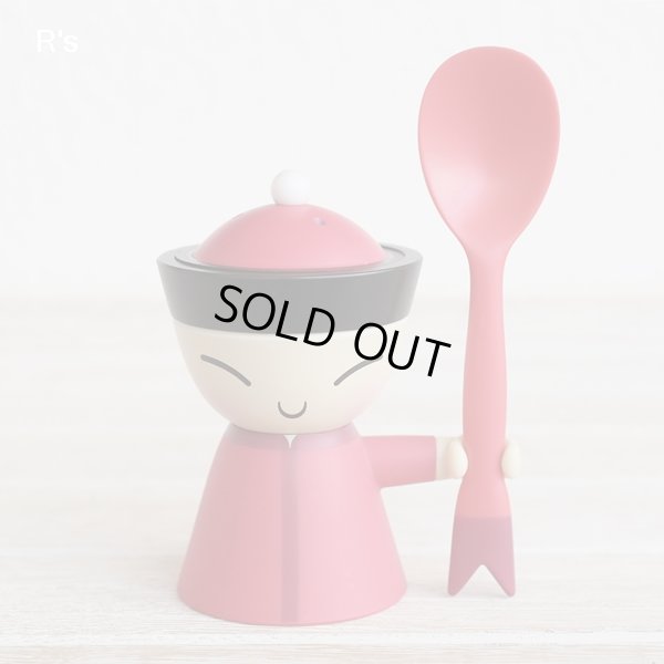 画像2: イタリア　ALESSI　アレッシィ　Mr.Chin　エッグカップ　赤　ソルトキャニスター＆スプーン付き　未使用品　説明書付き（シ5113）