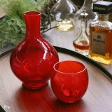 HIROTA　GLASS　廣田硝子　BYRON　冠水瓶　ウォーターピッチャー＆カップ　赤　未使用品（ソ5275）