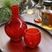 画像1: HIROTA　GLASS　廣田硝子　BYRON　冠水瓶　ウォーターピッチャー＆カップ　赤　未使用品（ソ5275） (1)