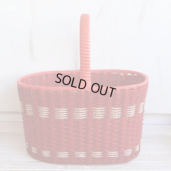 画像2: レトロ　ビニール編み　籠バッグ　買い物カゴ　赤　ユーズド品（店5387）