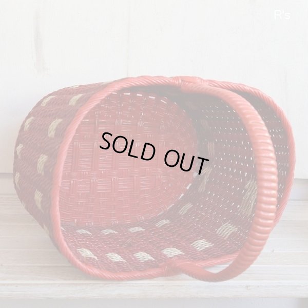 画像7: レトロ　ビニール編み　籠バッグ　買い物カゴ　赤　ユーズド品（店5387）