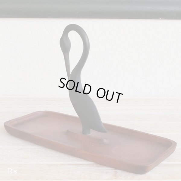 画像4: 木製トレイ　鶴モチーフ　ユーズド美品（ｍ5453）