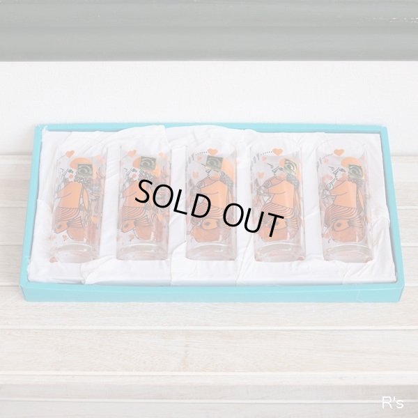 画像2: 石塚硝子　アデリア　ゾンビー8　女の子の柄　クインテット　レトロタンブラー5個セット　未使用品　箱付き（箱9　5643）