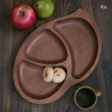 木製　マホガニー材　仕切り皿　ウッドプレート　おつまみ皿　ユーズド品（キ5647）