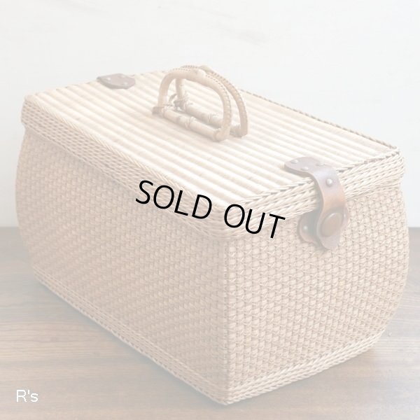 画像3: レトロ　天然素材　籠バッグ　バスケット　鍵付き　ユーズド品（店5692）