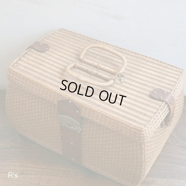 画像7: レトロ　天然素材　籠バッグ　バスケット　鍵付き　ユーズド品（店5692）