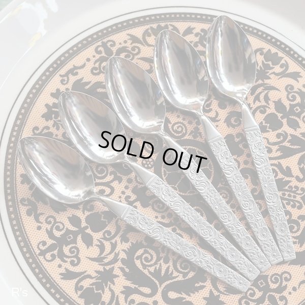 画像2: レトロ　ステンレス　デザートスプーン5本セット　花柄　未使用品（PP5740）