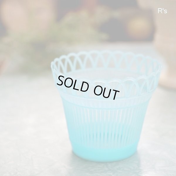 画像1: レトロ　プラスチック製　鉢カバー　3.5合鉢用　ブルー　未使用品（店5748）