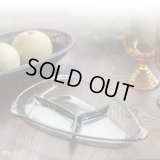 レトロ　ガラス　オードブルプレート　仕切り皿　グリーン　展示品（FF5818）