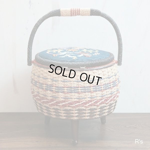 画像3: レトロ　ビニール編みカゴ　ソーイングバスケット　裁縫箱　ユーズド品（店4146）