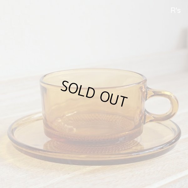 画像2: KAMEI　GLASS　カメイグラス　ガラスカップ＆ソーサー　琥珀　未使用品 (W5929)