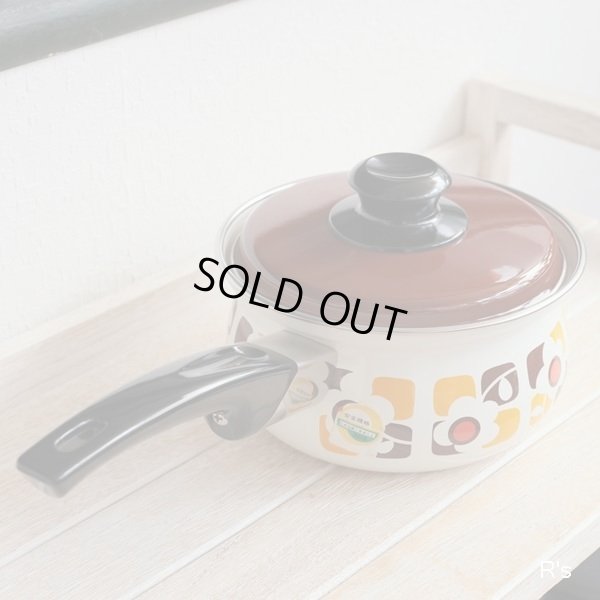 画像3: レトロ　サンコーウェア ホーロー片手鍋　17ｃｍ　ブラウン系　花柄　未使用品(S780)