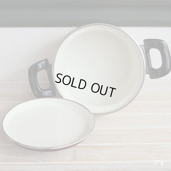 画像5: レトロ　サンコーウェア ホーロー両手鍋　18ｃｍ　ブラウン系　花柄　未使用品(LL2298)