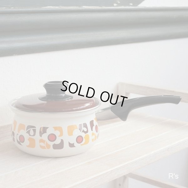 画像2: レトロ　サンコーウェア ホーロー片手鍋　17ｃｍ　ブラウン系　花柄　未使用品(S780)