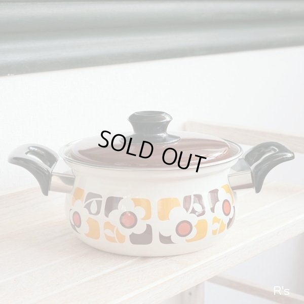 画像2: レトロ　サンコーウェア ホーロー両手鍋　18ｃｍ　ブラウン系　花柄　未使用品(LL2298)