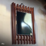 日本板硝子　ハイミラー　レトロ　木製壁掛け鏡　格子　ユーズド品（店3506）