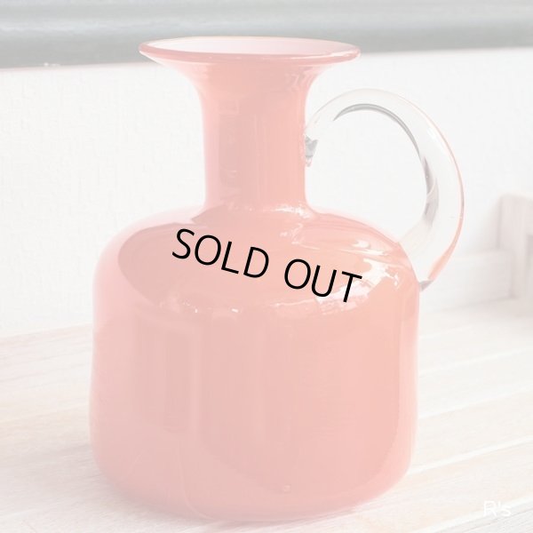 画像2: レトロ　OSAKA　ISHIZUKA　ガラス　持ち手付きフラワーベース　Majolican　オレンジ　未使用品(TT3070)