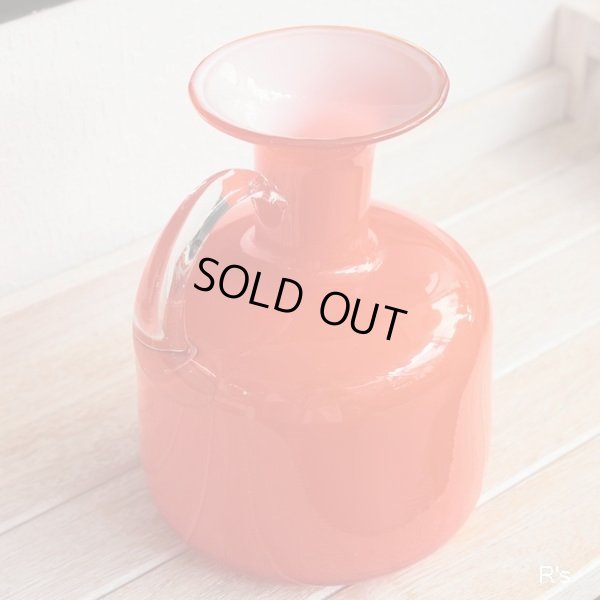 画像3: レトロ　OSAKA　ISHIZUKA　ガラス　持ち手付きフラワーベース　Majolican　オレンジ　未使用品(TT3070)