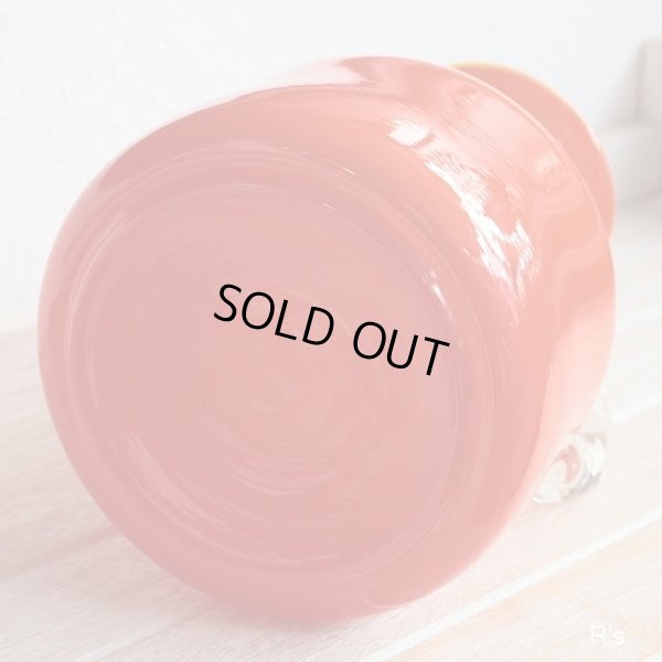 画像8: レトロ　OSAKA　ISHIZUKA　ガラス　持ち手付きフラワーベース　Majolican　オレンジ　未使用品(TT3070)