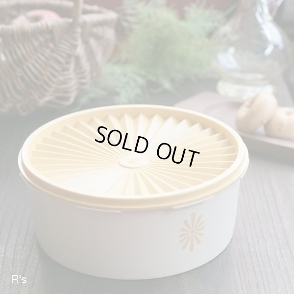 画像1: タッパーウェア　ジュビリー　クッキーケース　丸平型保存容器　イエロー　柄付き　未使用品（UU2980）