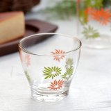 レトロ　ガラスカップ　グラス　花柄　オレンジ＆グリーン　未使用品（ミ2114）