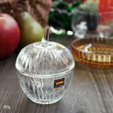 WEST・GERMANY　AMCREST　ガラスキャニスター　Genuine　Lead　Crystal　リンゴ型　未使用品（YY65）