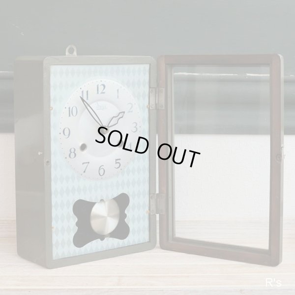 画像5: 明治時計　ウォールクロック　壁掛け振り子時計　グリーン　ダイヤ柄　ユーズド品