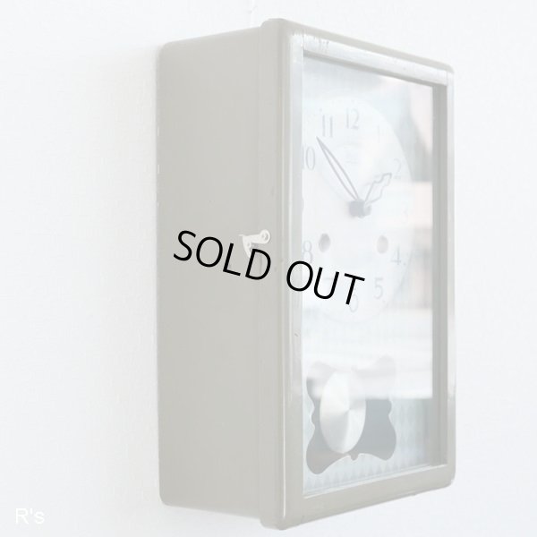 画像2: 明治時計　ウォールクロック　壁掛け振り子時計　グリーン　ダイヤ柄　ユーズド品