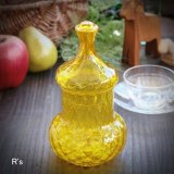 レトロ　ガラスキャニスター　ひょうたん型ガラス瓶　アンバーイエロー　未使用品(S435)