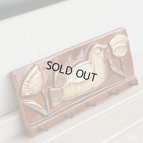 画像2: レトロ　陶器製　5連キーフック　鳥と花　ユーズド品（店4266）