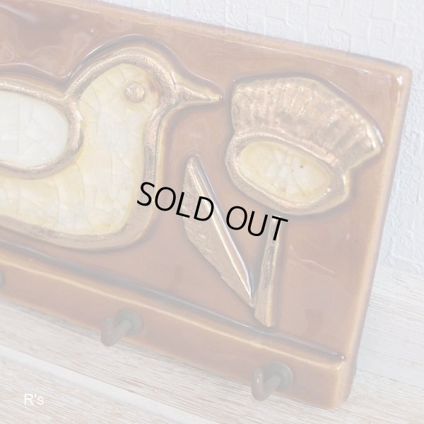 画像4: レトロ　陶器製　5連キーフック　鳥と花　ユーズド品（店4266）