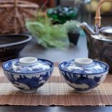 角福　ペア　蓋付き飯茶碗　アンティーク品（PP6021）