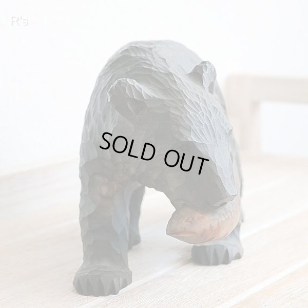 画像3: 北海道民芸　木彫り　鮭をくわえた熊の置物　ユーズド品