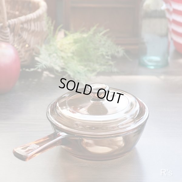 画像1: U.S.A.　VISION　コーニング　PYREX　ガラス片手浅鍋　アンバー　0.5L　ユーズド品(5A 6152)