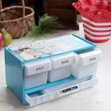 平和工業　レトロ調味料ラック　3連　スプーンケース付き　ブルー　未使用品（店6193）