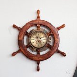 船　操舵輪型　木製　壁掛け時計　ウォールクロック　CHADBURNS　LIVERPOOL＆LONDON　ユーズド品