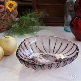 レトロ　21ｃｍ　脚付きガラスプレート　パープル　未使用品 (9A 6300)