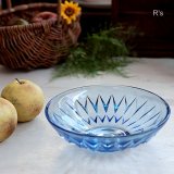 レトロ　18ｃｍ　ガラスボウル　盛り皿　ブルー　ユーズド品（9A 6301）