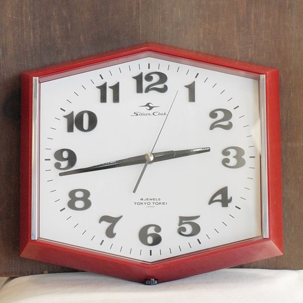 レトロ 掛け時計 ウォールクロック 東京時計 Silicon Clock ヒュッテ 赤 ユーズド品（f1094） - リユースショップ R's